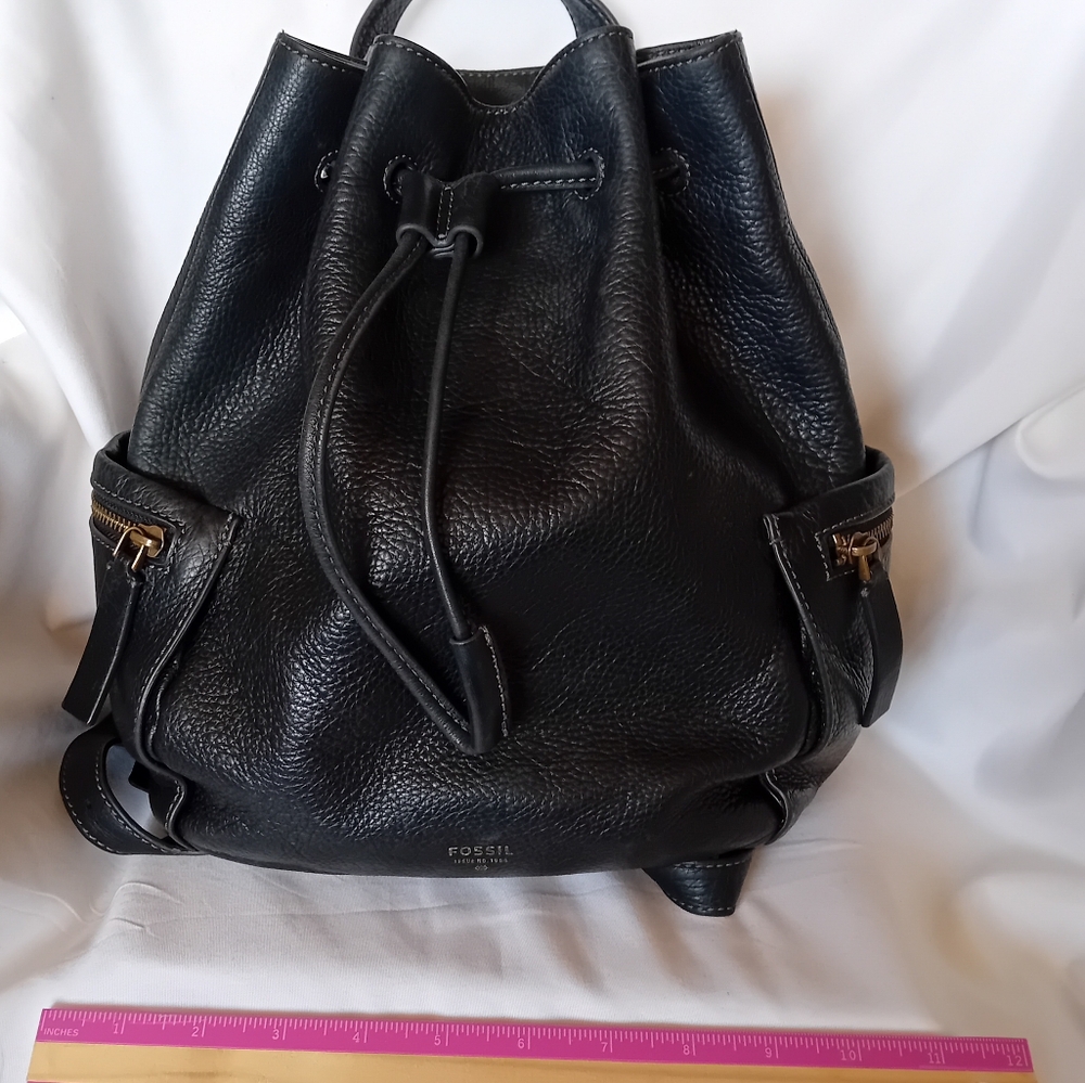 Fossil Black Leather Drawstring Backpack - Picture 16 of 16